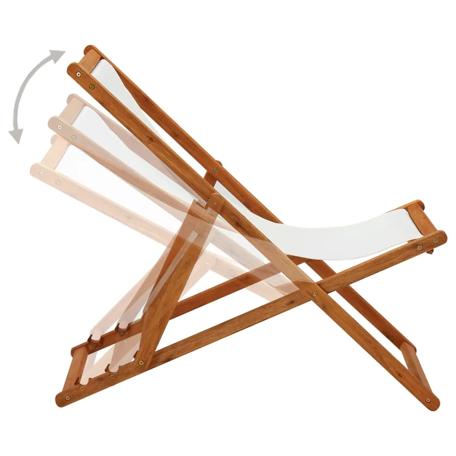 Chaise pliable de plage bois d'eucalyptus et tissu blanc crème - 3