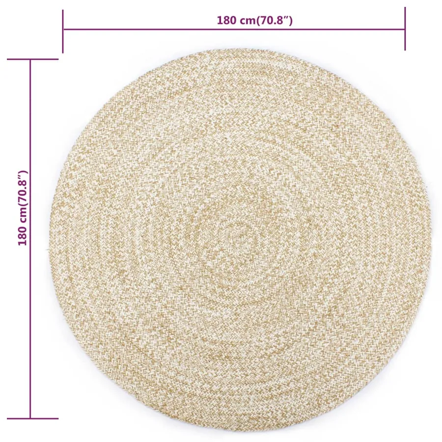 Tapis fait à la main Jute Blanc et marron 180 cm - 5