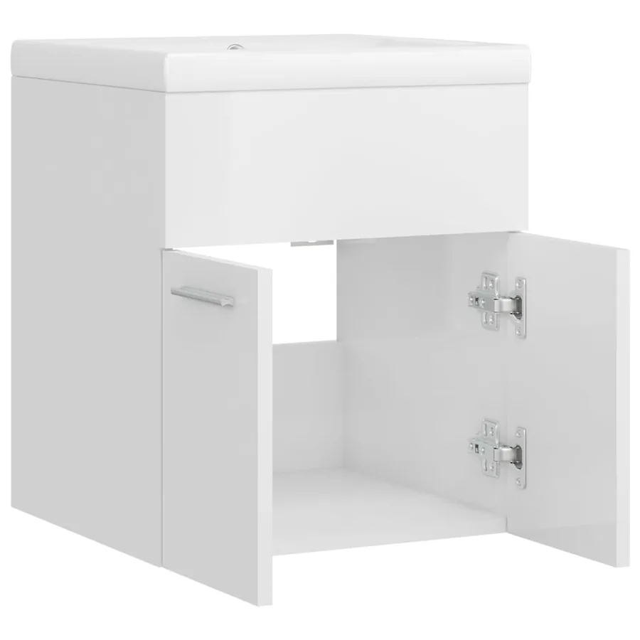 Armoire d'évier avec lavabo intégré Blanc brillant Aggloméré - 10