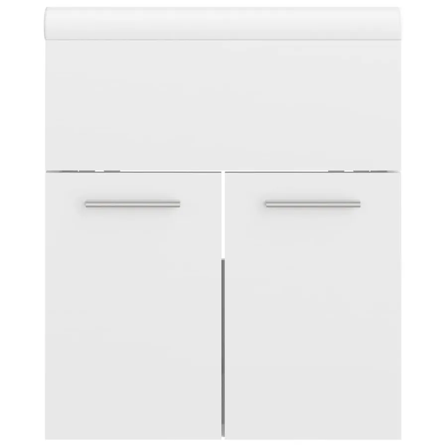 Armoire d'évier avec lavabo intégré Blanc brillant Aggloméré - 8
