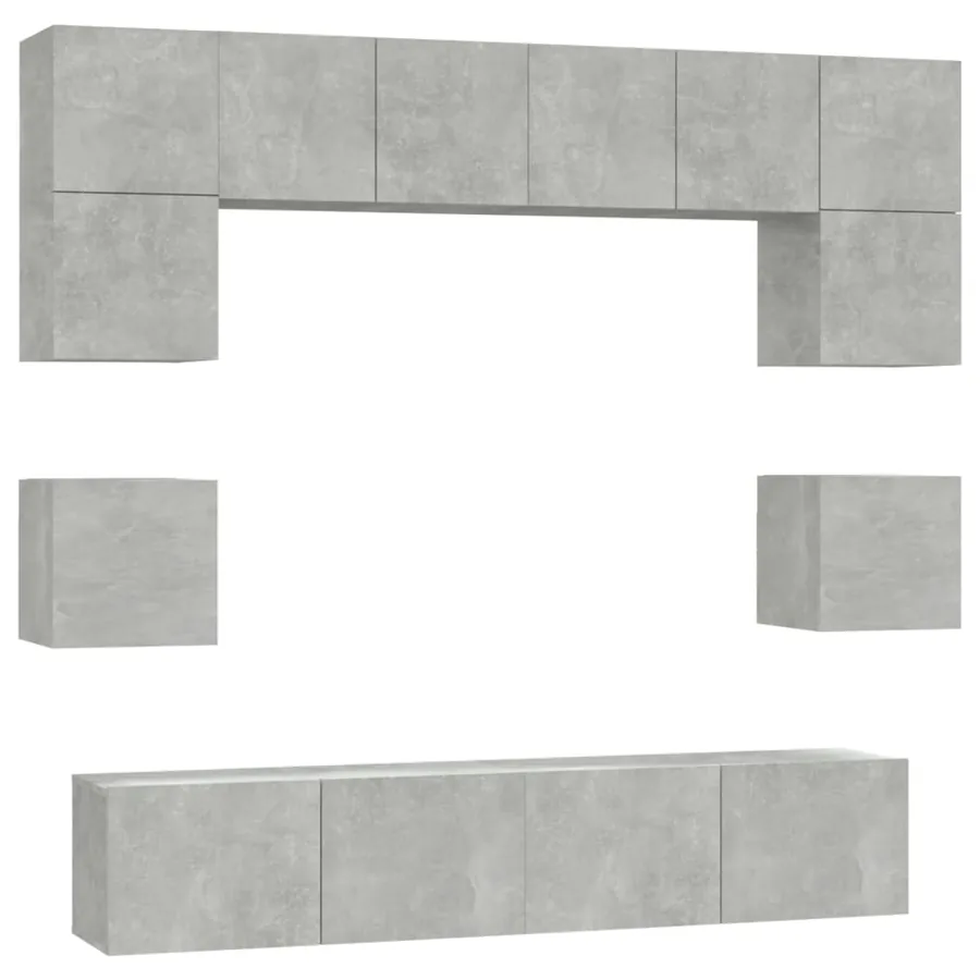Ensemble de meubles TV 8 pcs Gris béton Bois d'ingénierie - 2