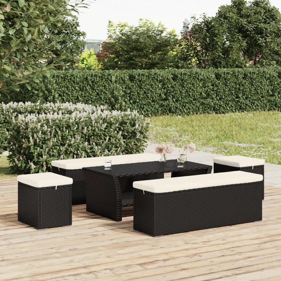 Pouf avec coussin noir 40x30x40 cm résine tressée - 3