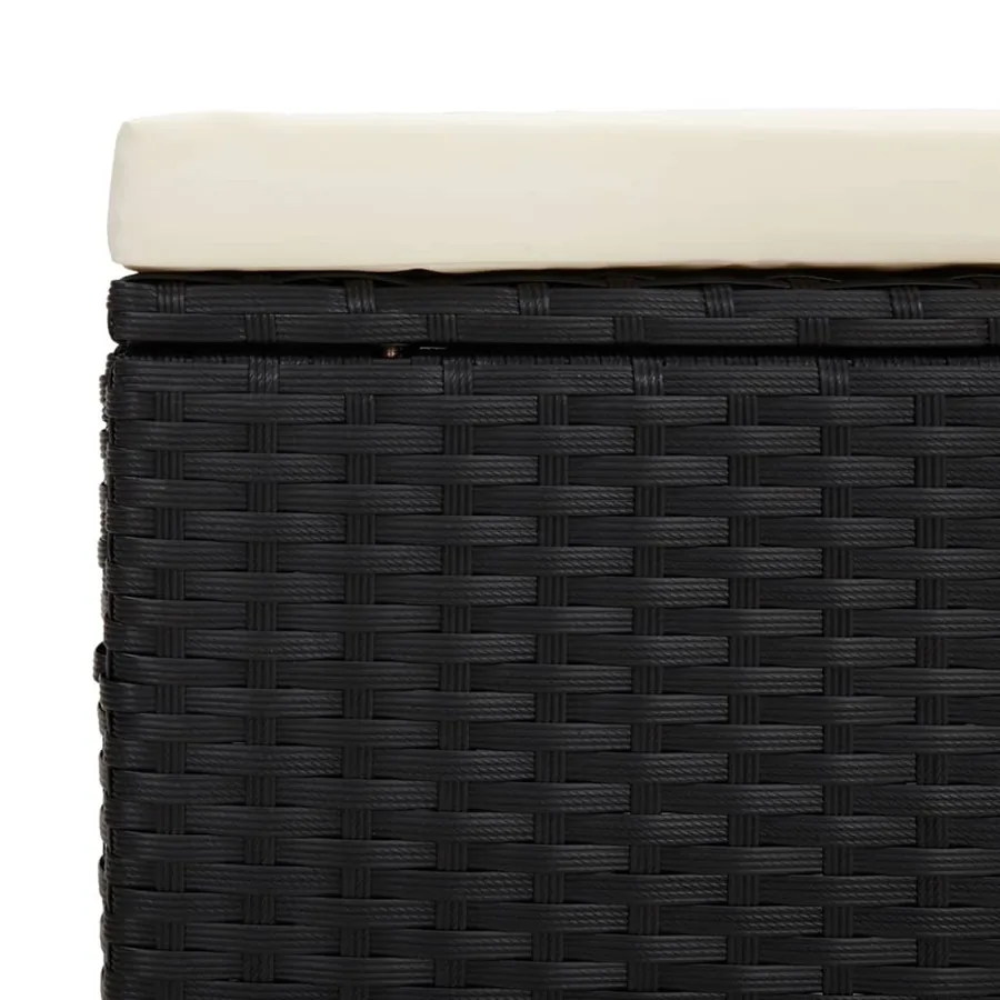 Pouf avec coussin noir 40x30x40 cm résine tressée - 7
