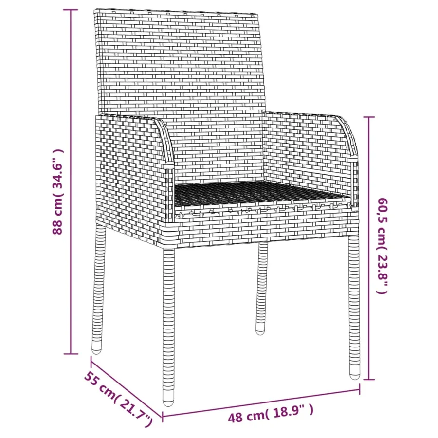 Ensemble à manger de jardin avec coussins 3 pcs Noir - 10