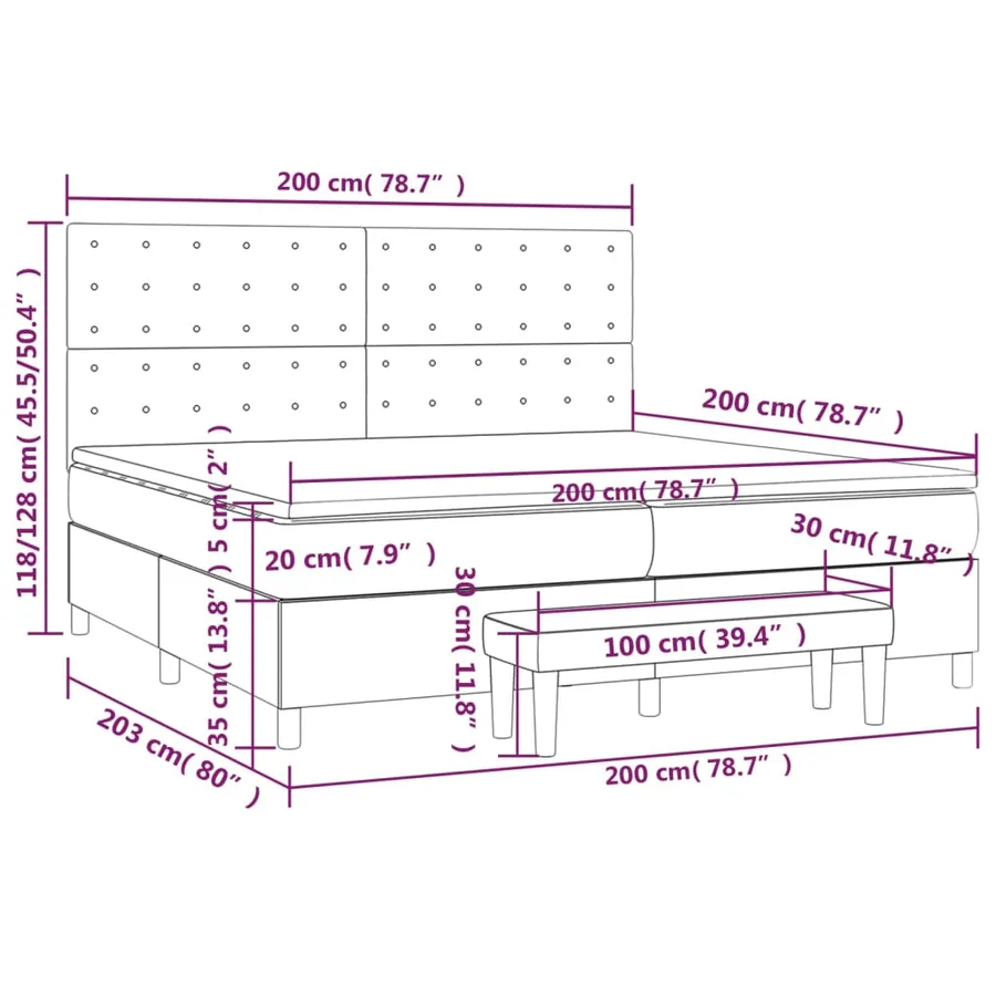 Sommier à lattes de lit avec matelas Gris clair 200x200cm Tissu - 8