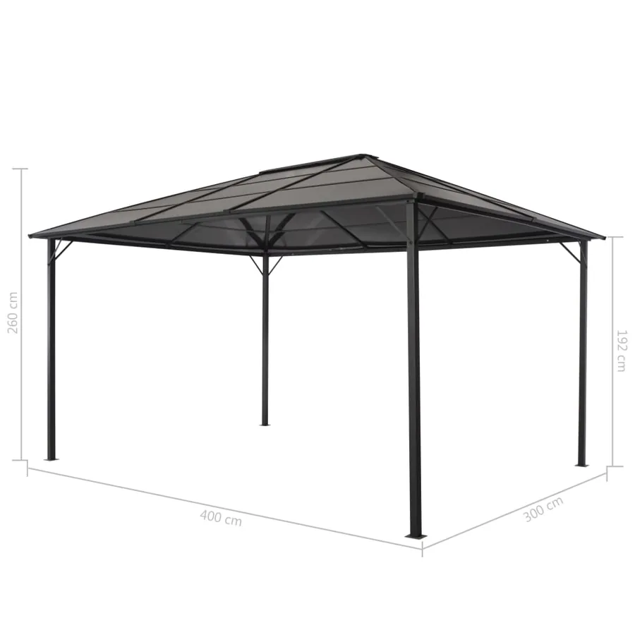 Tonnelle avec toit Aluminium 4x3x2,6 m Noir - 5
