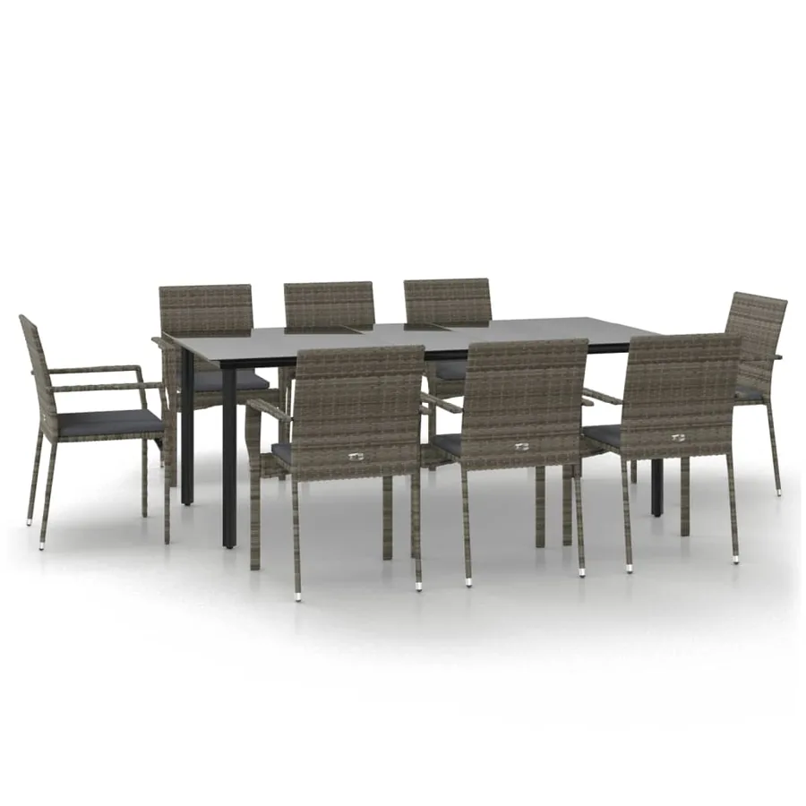 Ensemble à manger de jardin 9pcs et coussins noir et gris - 2