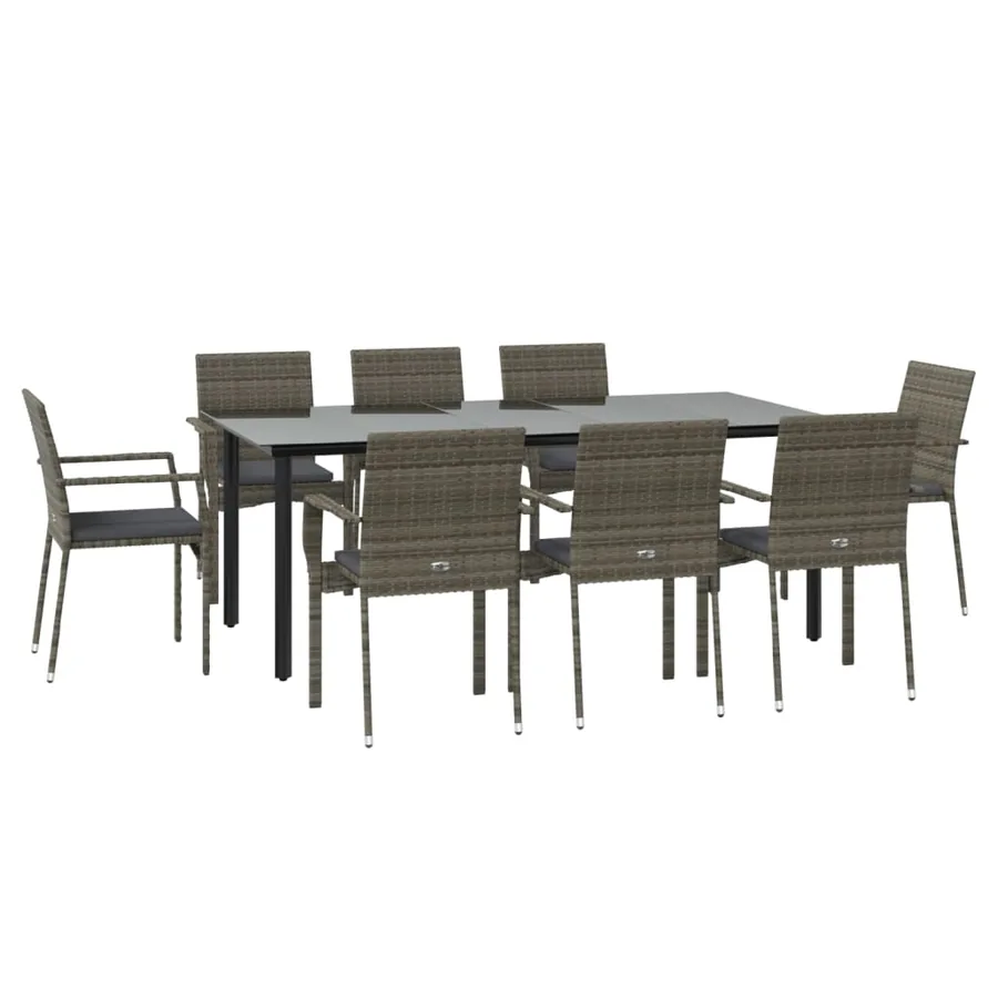 Ensemble à manger de jardin 9pcs et coussins noir et gris - 3