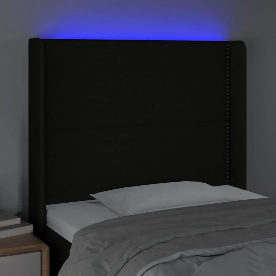 Tête de lit à LED Noir 93x16x118/128 cm Tissu - 4