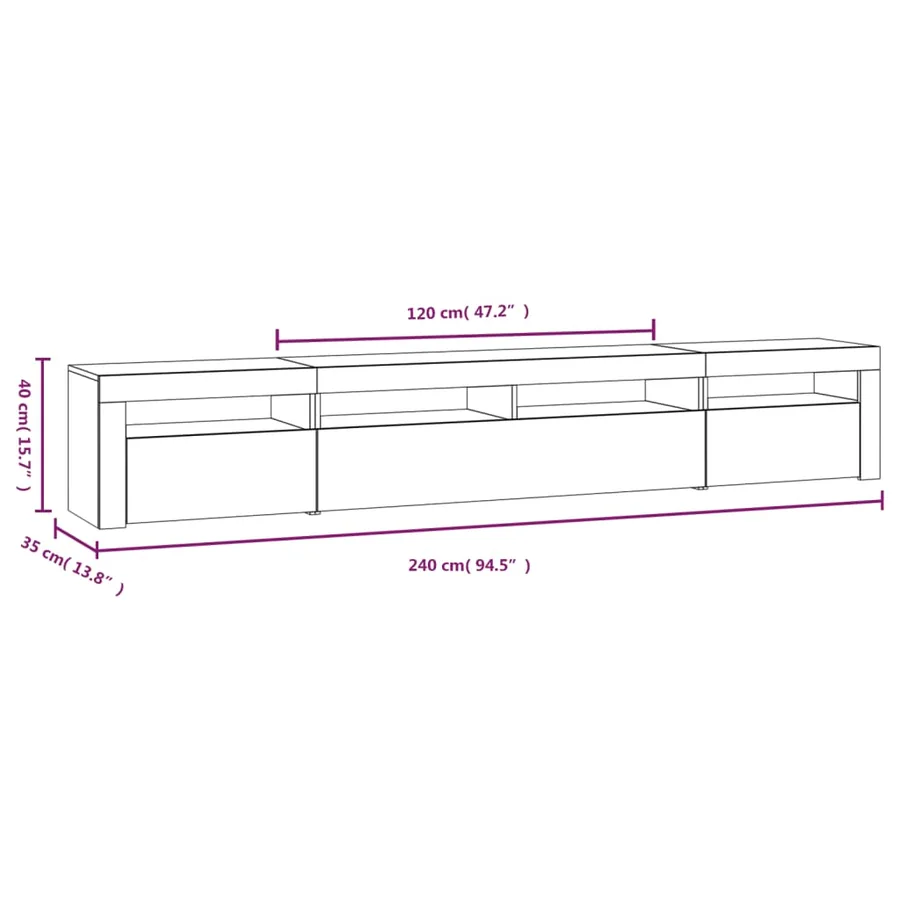 Meuble TV avec lumières LED Blanc 240x35x40 cm - 12