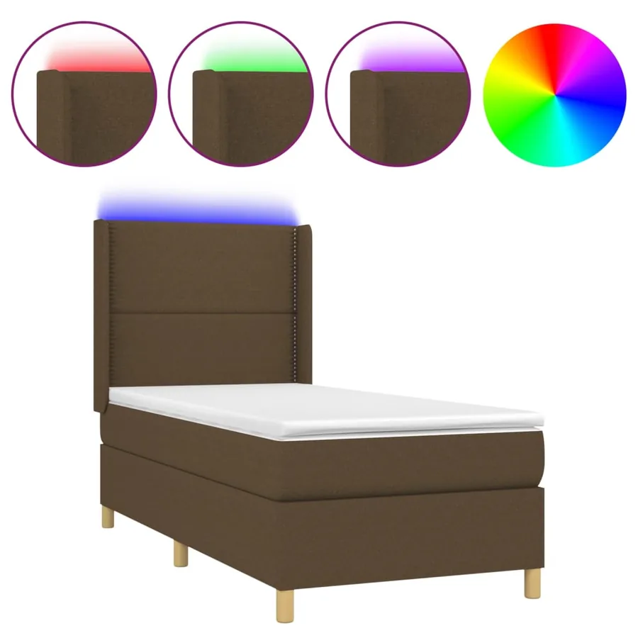 Sommier à lattes de lit matelas et LED Marron foncé 100x200cm - 2