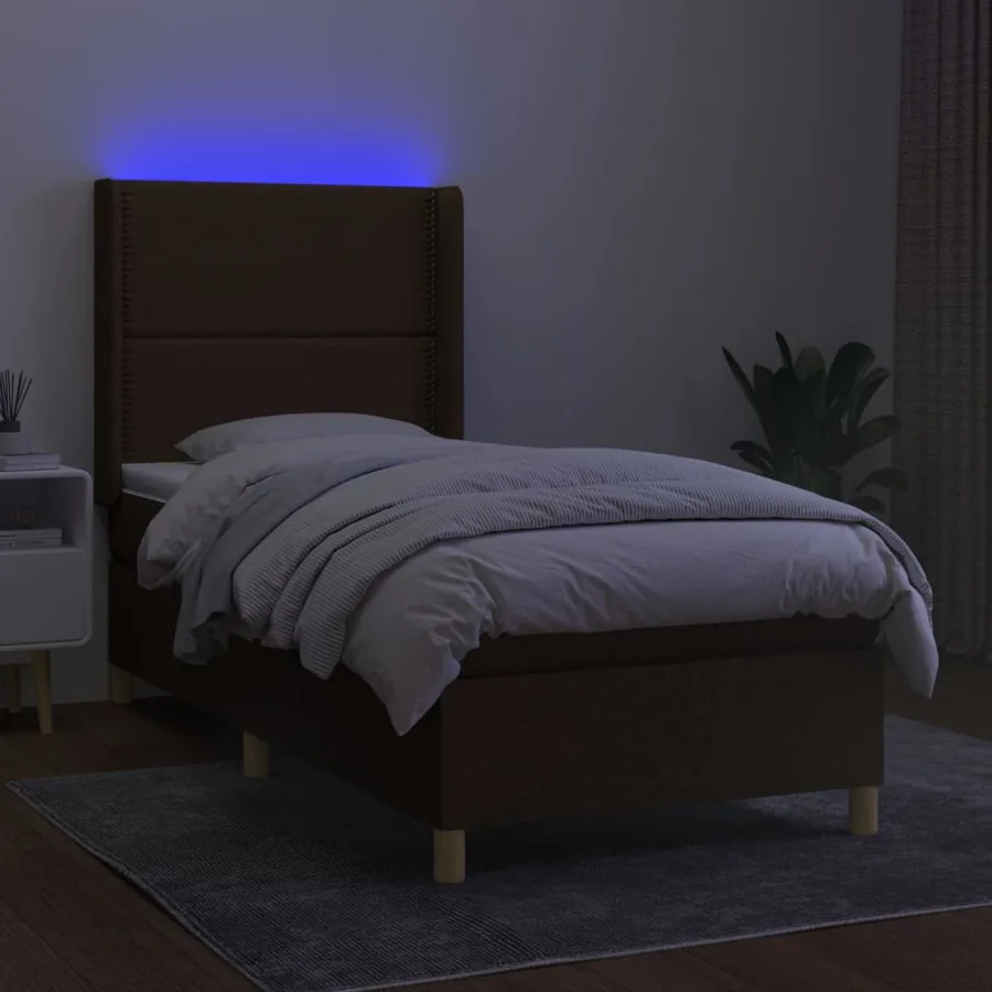 Sommier à lattes de lit matelas et LED Marron foncé 100x200cm - 3