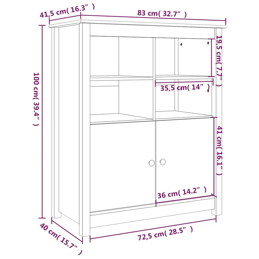 Buffet Noir 83x41,5x100 cm Bois massif de pin - 10