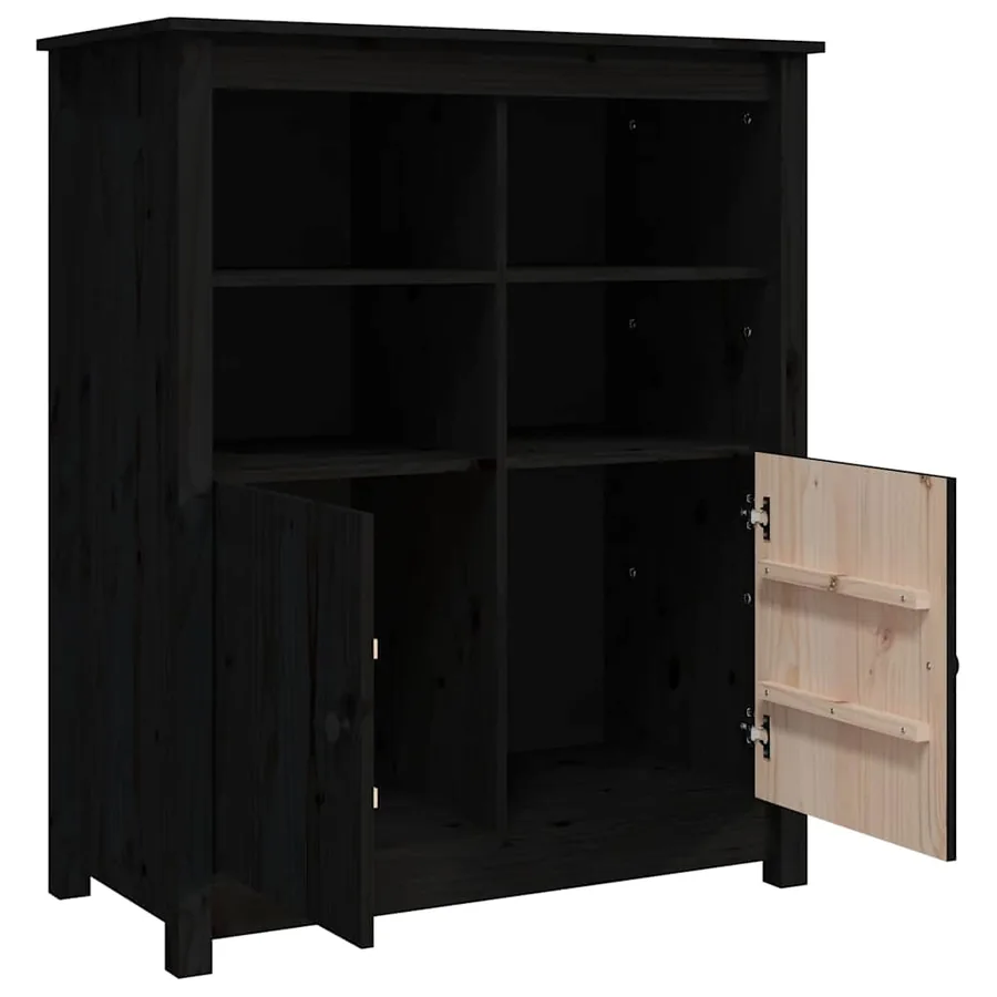 Buffet Noir 83x41,5x100 cm Bois massif de pin - 7