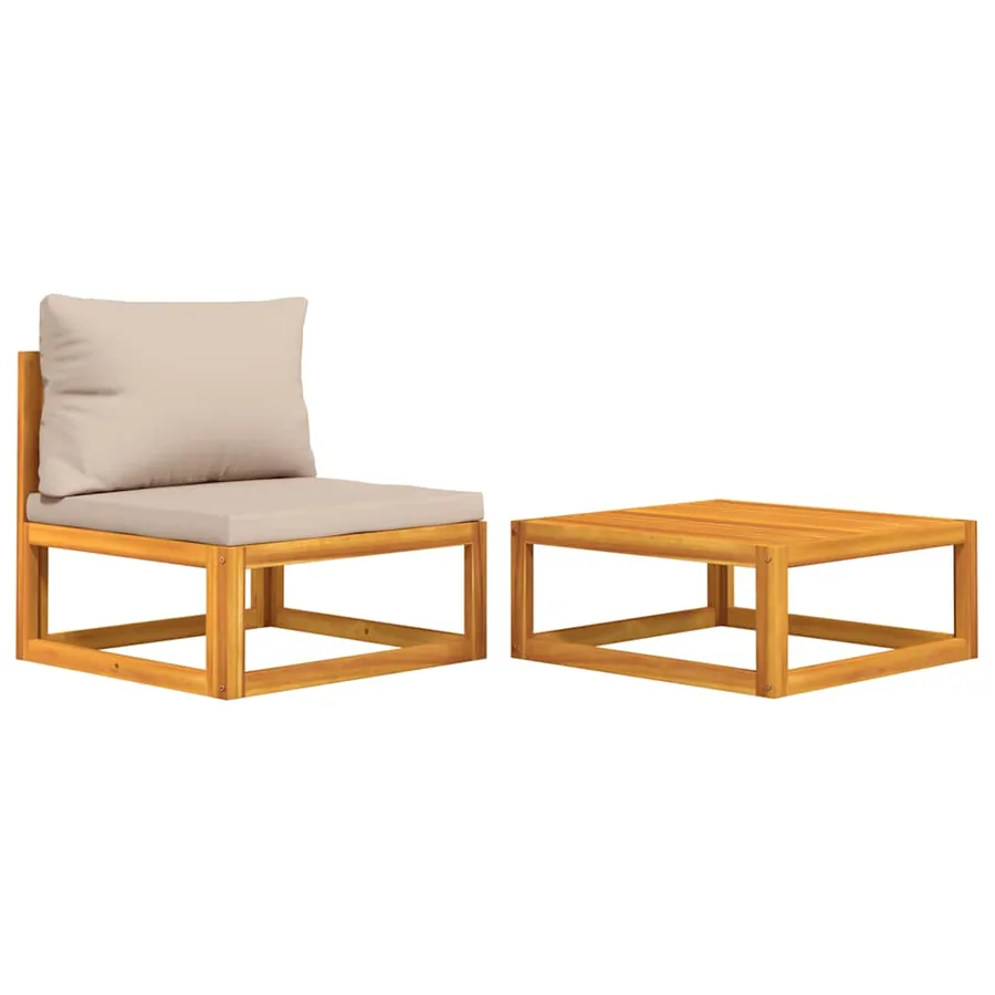 Salon de jardin avec coussins 2 pcs bois massif acacia - 2