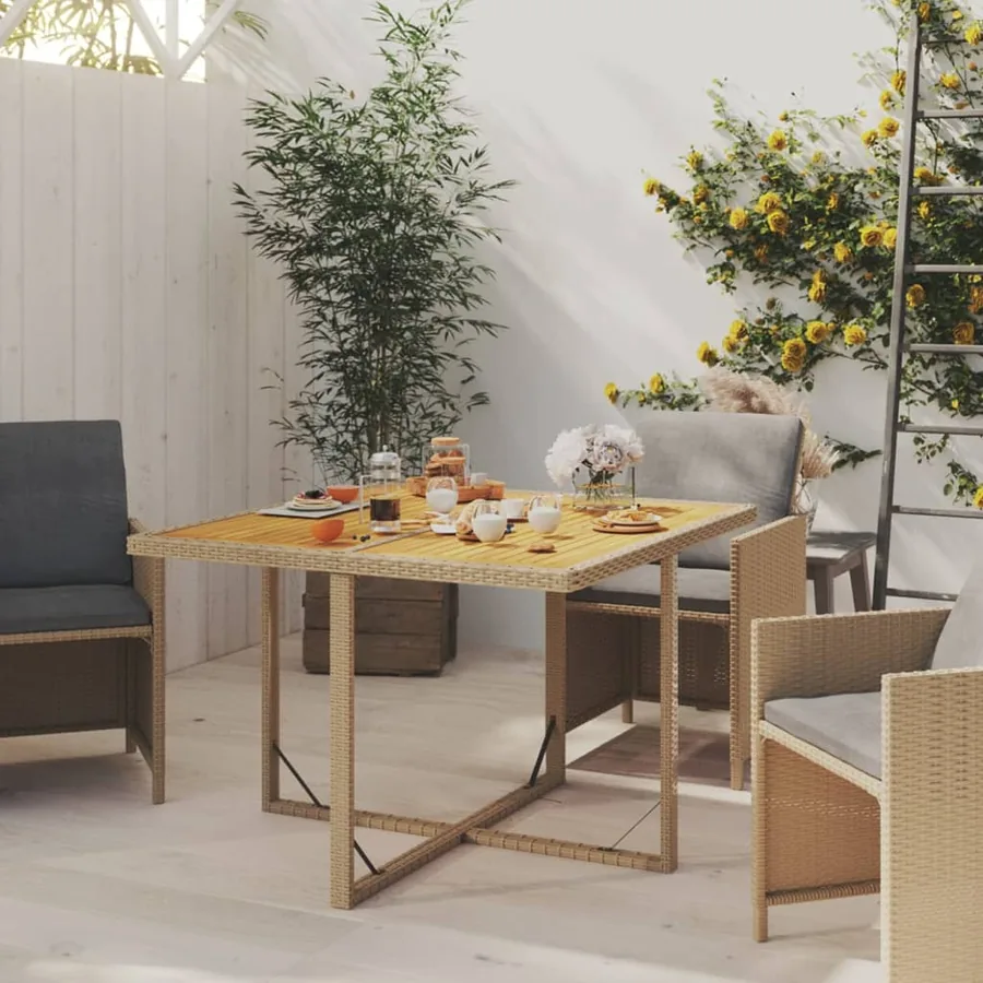 Table de jardin Beige 109x107x74 cm Résine tressée bois massif - 3