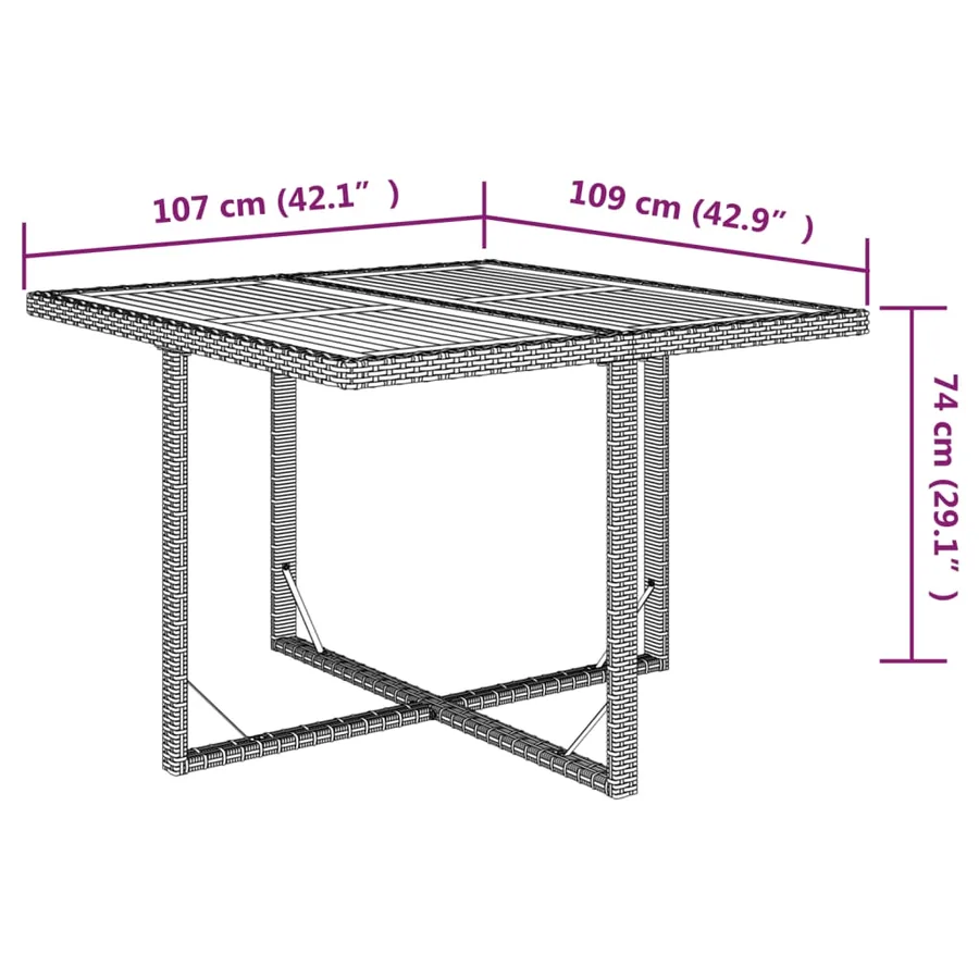 Table de jardin Beige 109x107x74 cm Résine tressée bois massif - 8