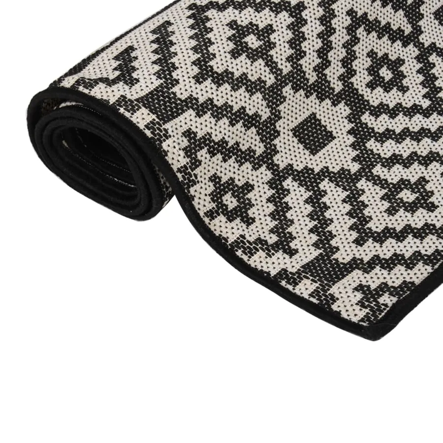 Tapis à tissage plat d'extérieur 140x200 cm Rayures noires - 3