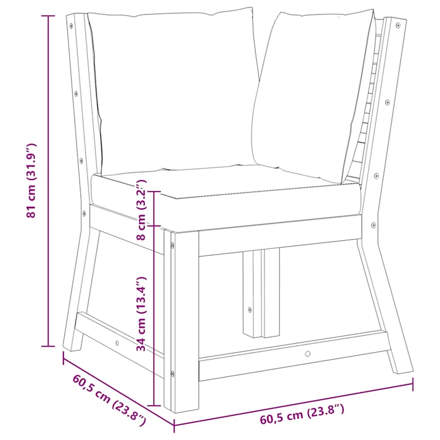 Canapé d'angle sectionnel et coussin crème Bois d'acacia massif - 7
