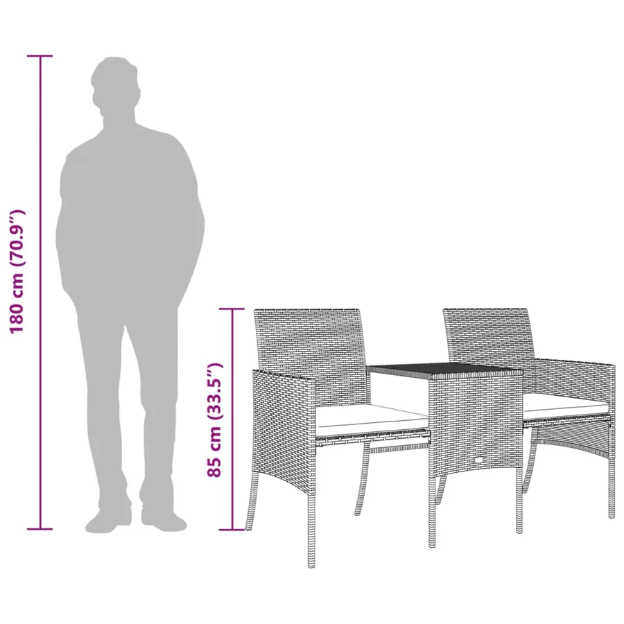 Canapé de jardin 2 places avec table et tabourets gris rotin - 11