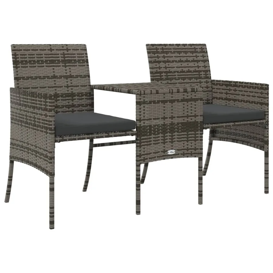 Canapé de jardin 2 places avec table et tabourets gris rotin - 5