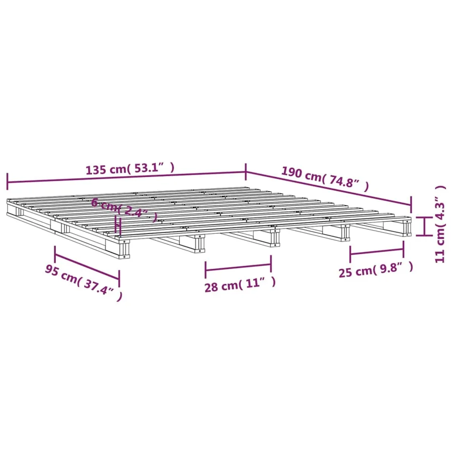 Lit de palette 135x190 cm Bois de pin massif Double - 8