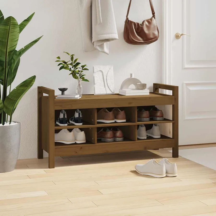 Banc d'entrée Marron miel 110x40x60 cm Bois de pin massif - 5