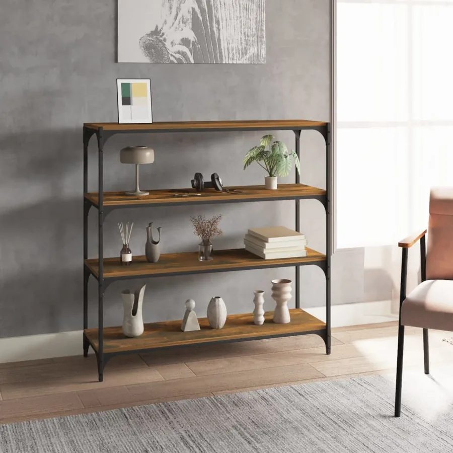 Bibliothèque Chêne fumé 100x33x100cm Bois d'ingénierie et acier