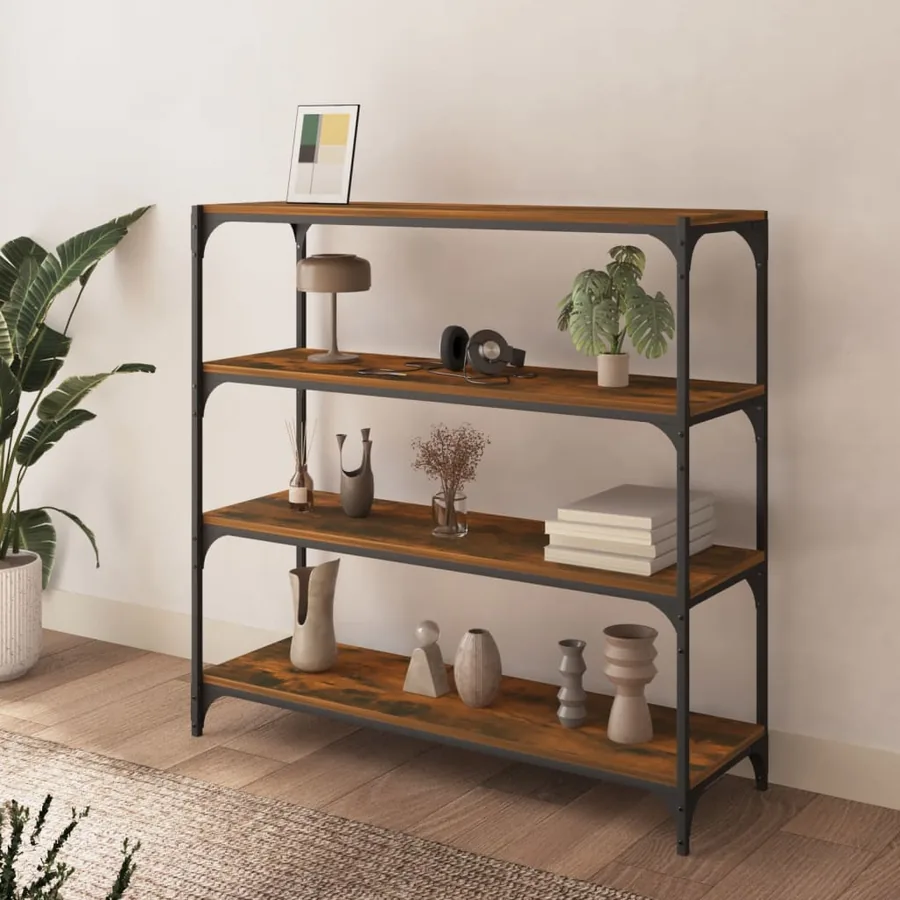 Bibliothèque Chêne fumé 100x33x100cm Bois d'ingénierie et acier - 3