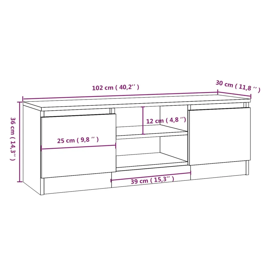 Meuble TV avec porte Chêne marron 102x30x36 cm - 9