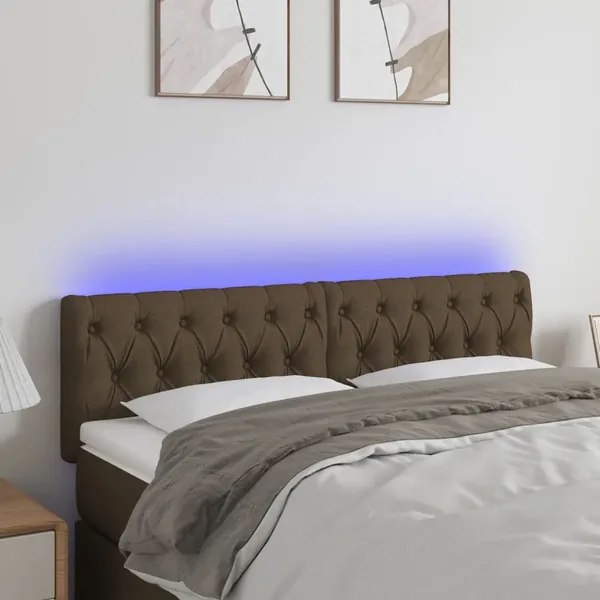 Tête de lit à LED Marron foncé 160x7x78/88 cm Tissu