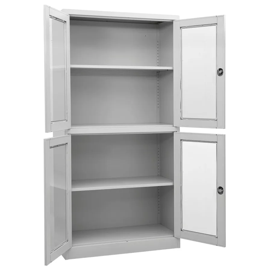 Armoire de bureau Gris clair 90x40x180 cm Acier et verre trempé - 2