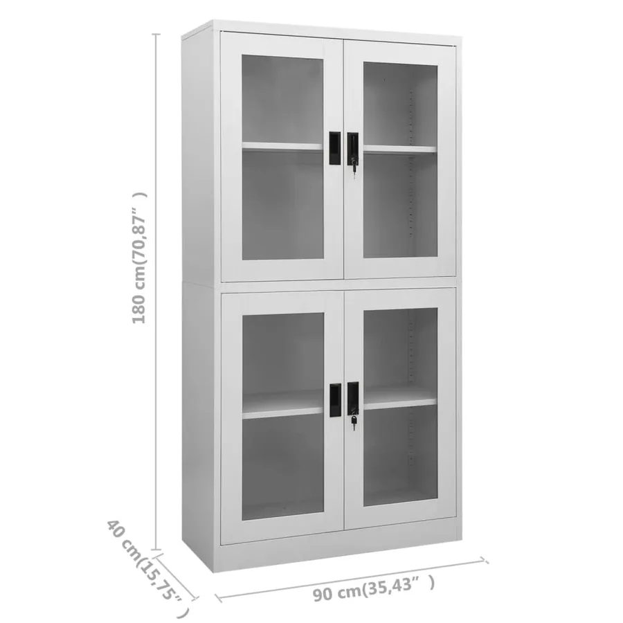 Armoire de bureau Gris clair 90x40x180 cm Acier et verre trempé - 8