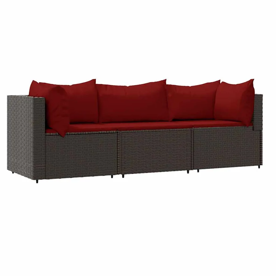 Salon de jardin 3 pcs avec coussins marron résine tressée - 2