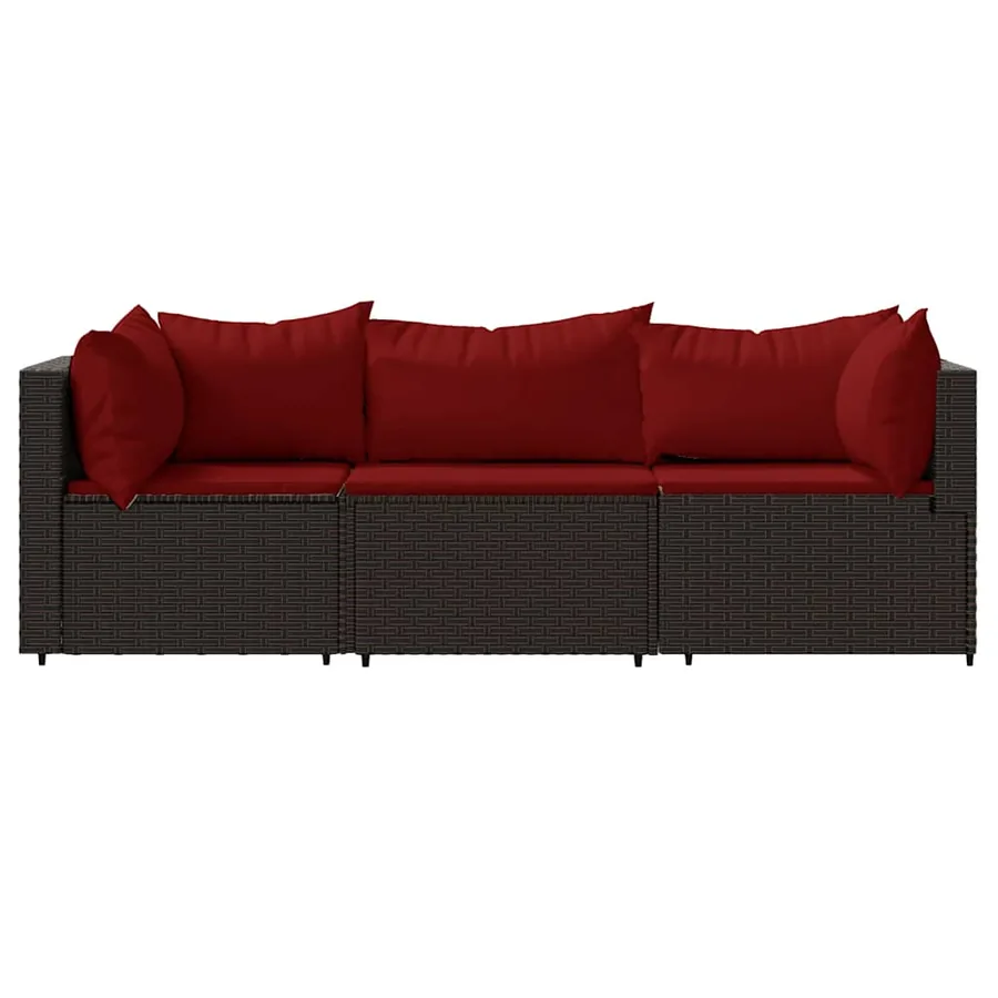 Salon de jardin 3 pcs avec coussins marron résine tressée - 3