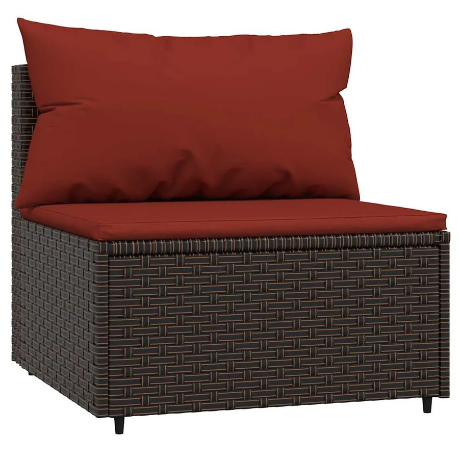 Salon de jardin 3 pcs avec coussins marron résine tressée - 5
