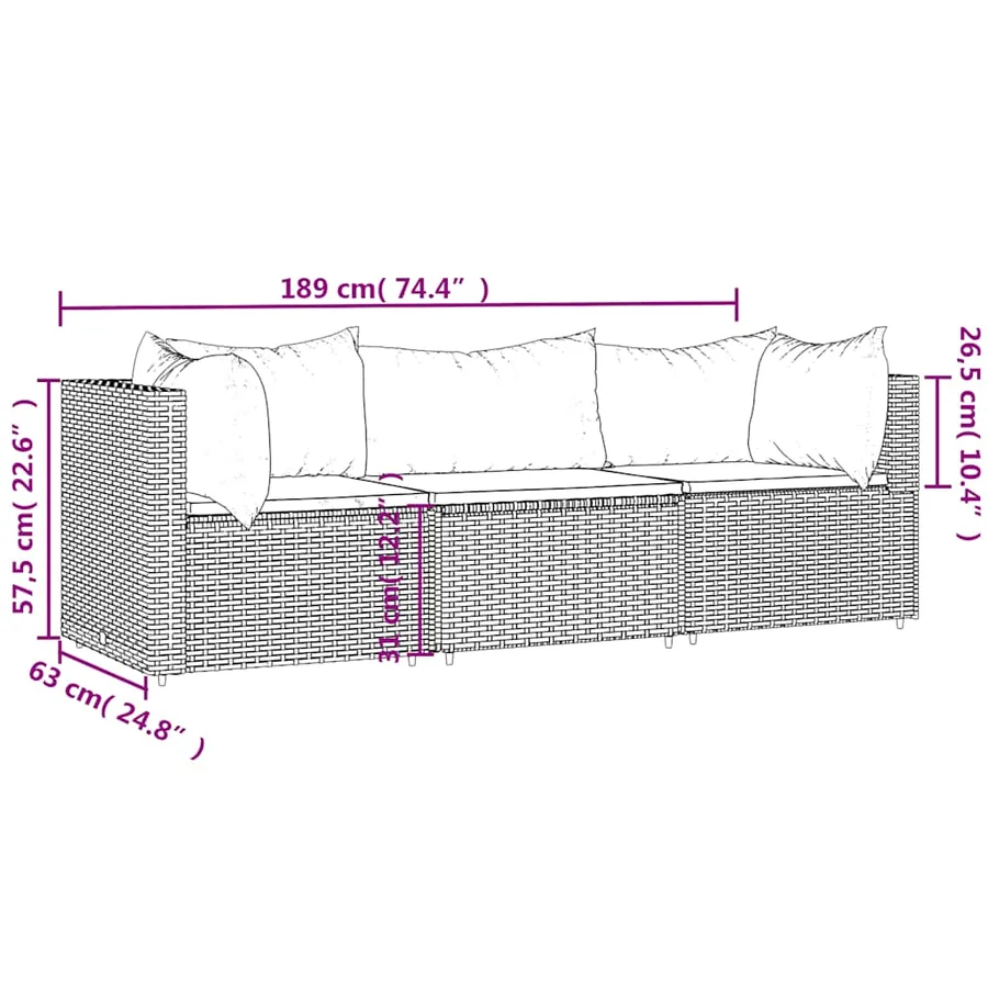 Salon de jardin 3 pcs avec coussins marron résine tressée - 9