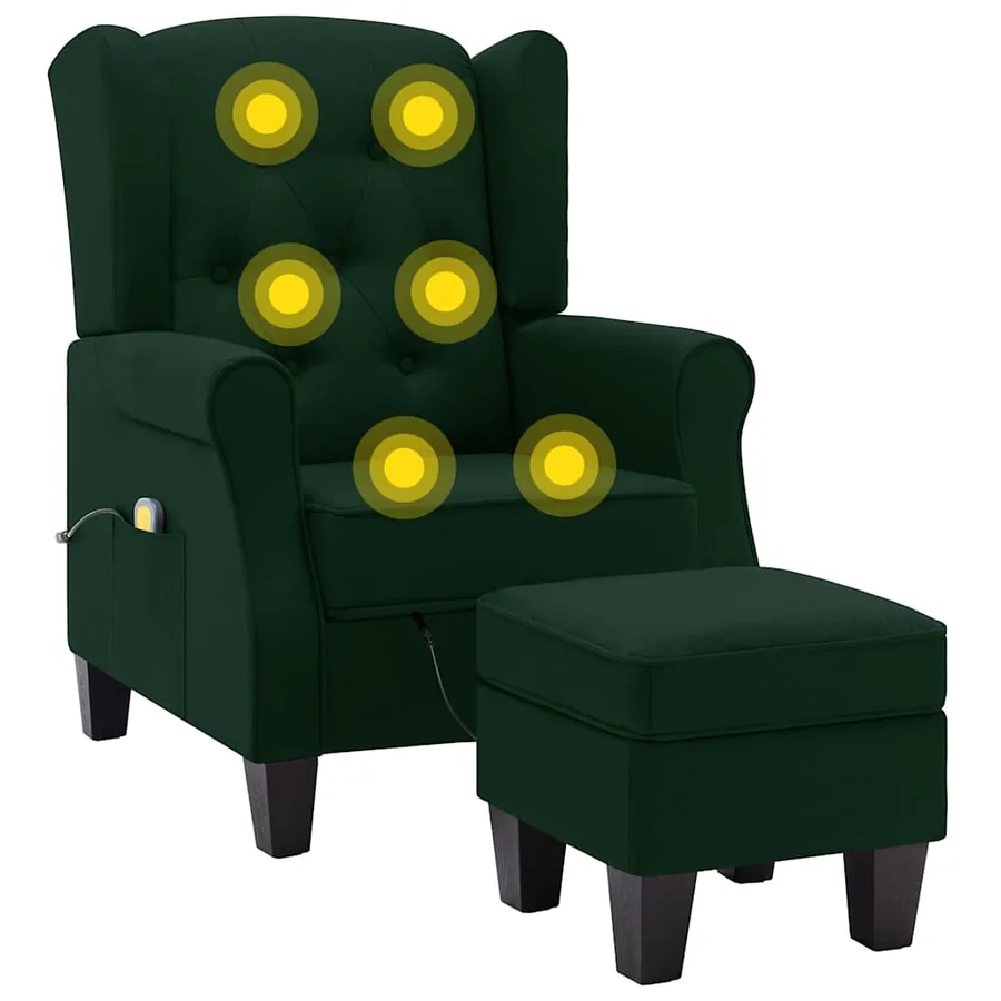 Fauteuil de massage avec repose-pied vert foncé tissu - 6