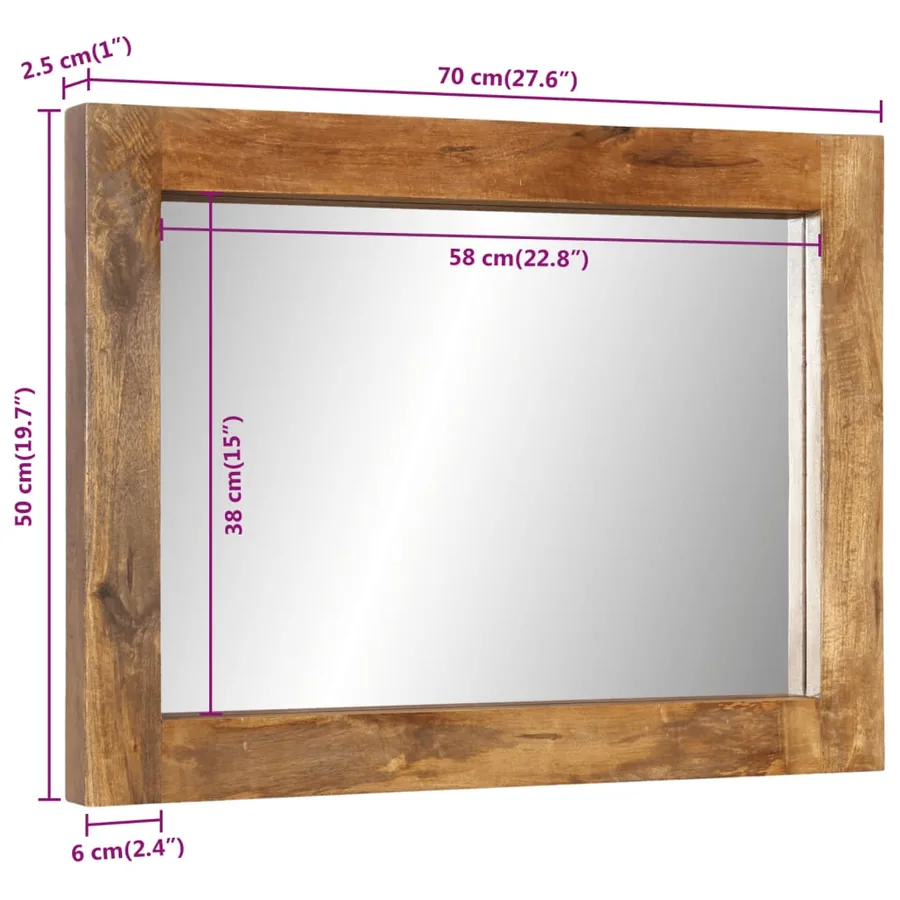 Miroir 70x50 cm bois de manguier massif et verre - 9