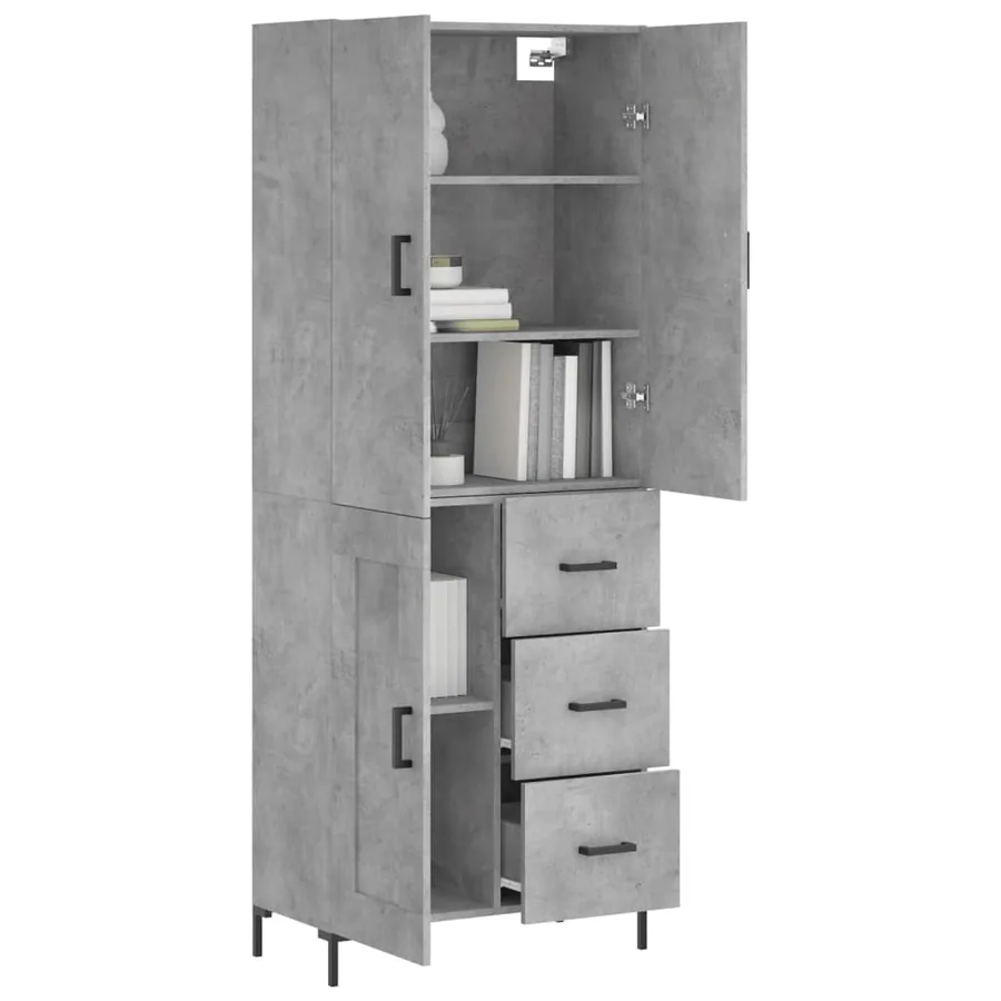 Buffet haut Gris béton 69,5x34x180 cm Bois d'ingénierie - 3