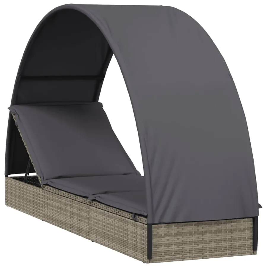 Chaise longue avec toit rond gris 211x57x140 cm résine tressée - 2