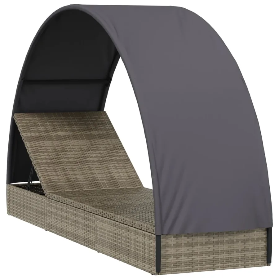 Chaise longue avec toit rond gris 211x57x140 cm résine tressée - 3