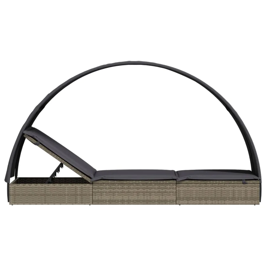 Chaise longue avec toit rond gris 211x57x140 cm résine tressée - 7