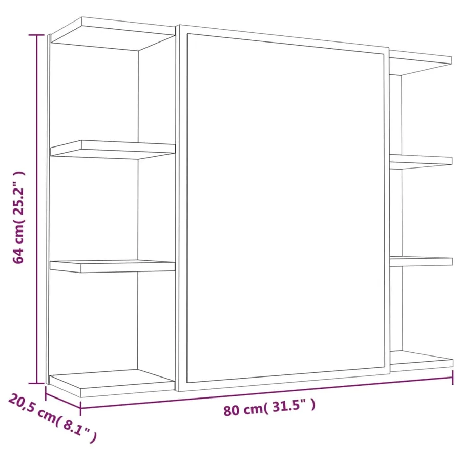 Armoire à miroir de salle de bain Sonoma gris 80x20,5x64cm Bois - 11