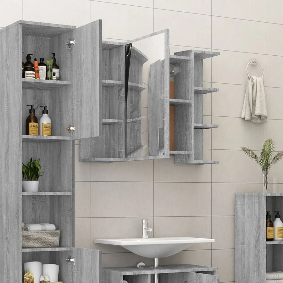 Armoire à miroir de salle de bain Sonoma gris 80x20,5x64cm Bois - 3