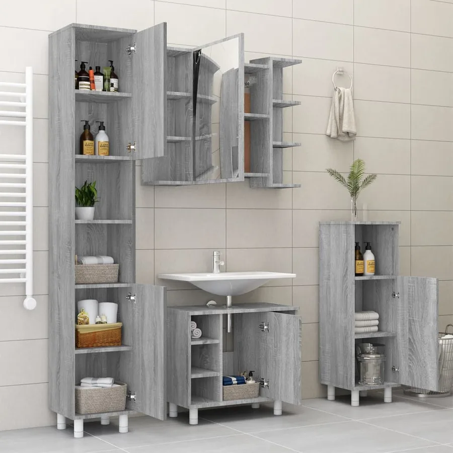 Armoire à miroir de salle de bain Sonoma gris 80x20,5x64cm Bois - 9