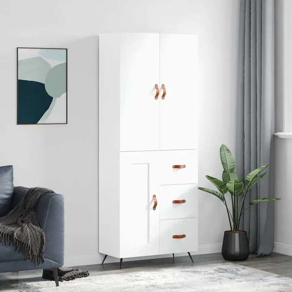 Buffet haut Blanc 69,5x34x180 cm Bois d'ingénierie