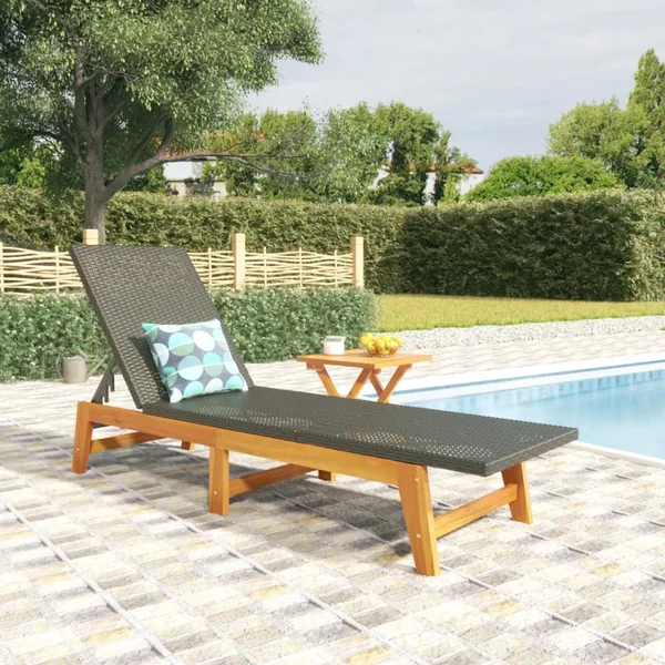 Chaise longue avec table Résine tressée et bois massif d'acacia