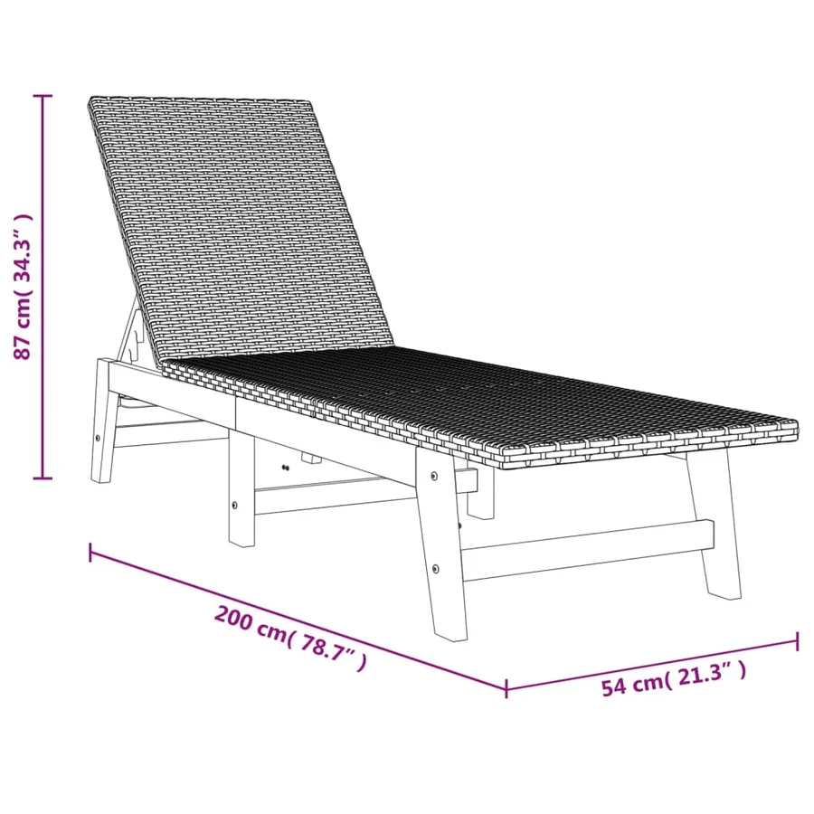 Chaise longue avec table Résine tressée et bois massif d'acacia - 18