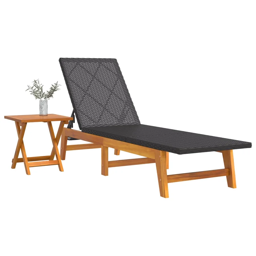 Chaise longue avec table Résine tressée et bois massif d'acacia - 3